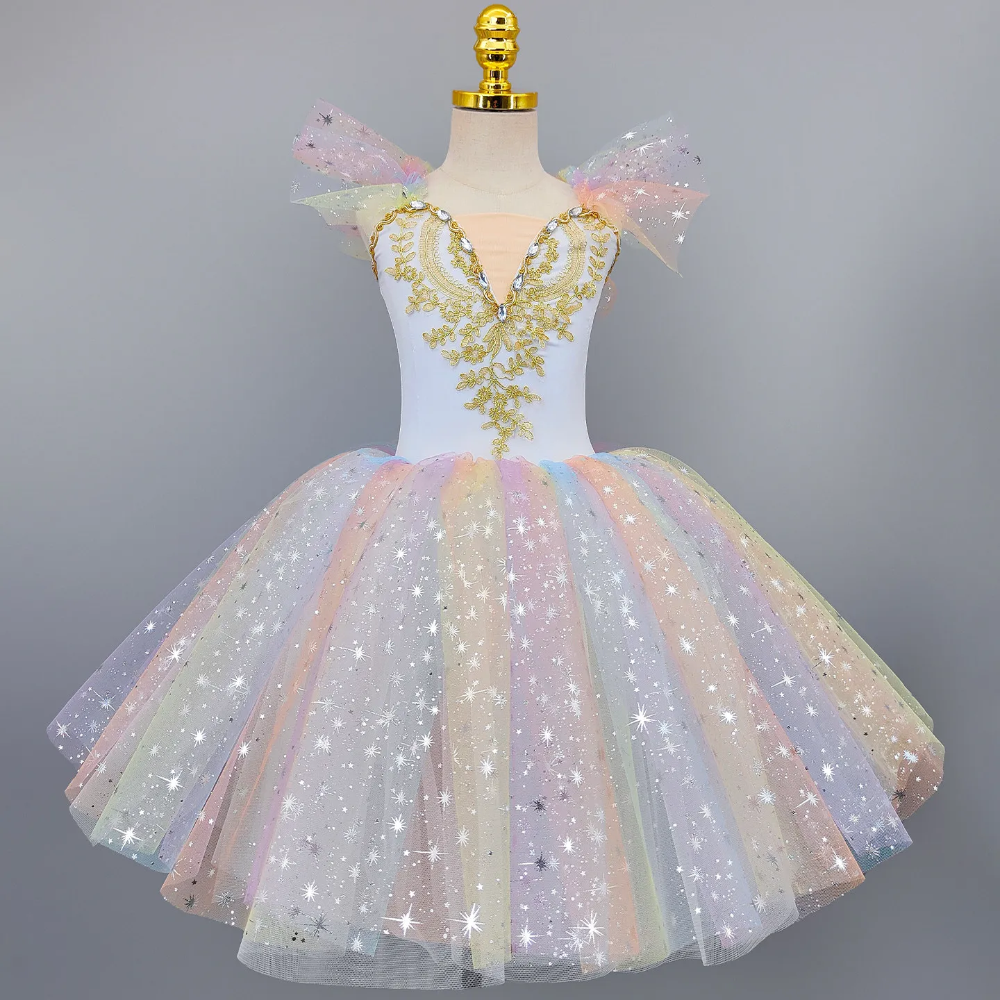 Professional Ballet Tutu Dress Black Velvet Blue Pink Thread Tulle Skirt Mesh Shoulder Sleeve Kids Ballerina Outfit