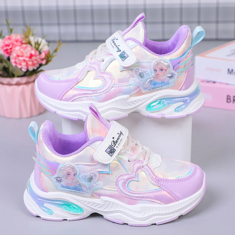 Disney Casual Shoes For Girls Princess Aisha Spring Autumn Primary School Girls Fashion Sports Leather Soft Sole Casual Sneakers