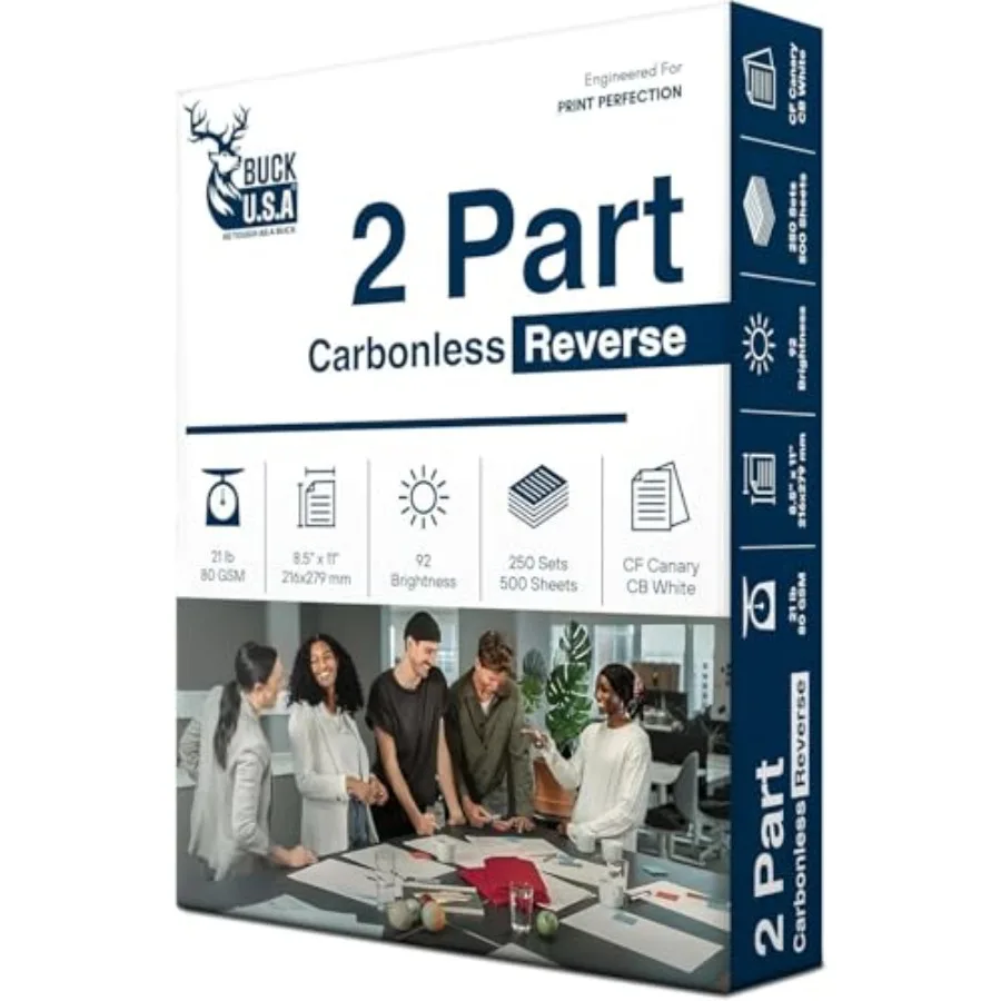 

Reverse NCR Carbonless Paper 5887 8.5" x 11" Collated Paper 250 Sets 500 Sheets 92 Bright CF Canary/CB White - Ideal for Laser