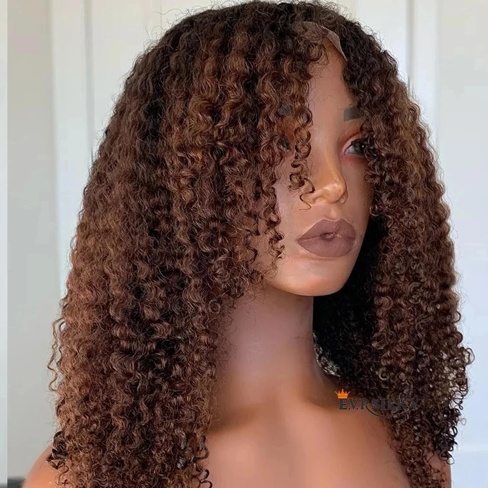 

Ombre Chestnum Brown 360 HD Lace Frontal Wig Human Hair With Baby Hair 13x6 Kinky Curly Lace Front Human Hair Silk Top Full Lace