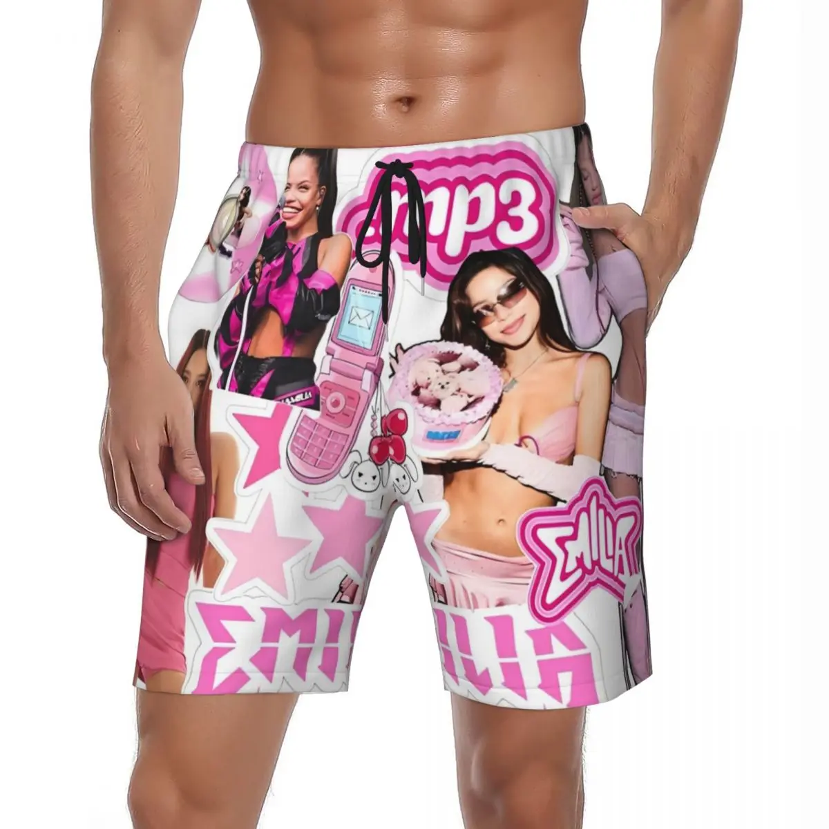 

Pink Emilia Mernes Mp3 Gym Shorts Summer Music Album Running Board Short Pants Man Quick Dry Y2K Retro Plus Size Beach Trunks