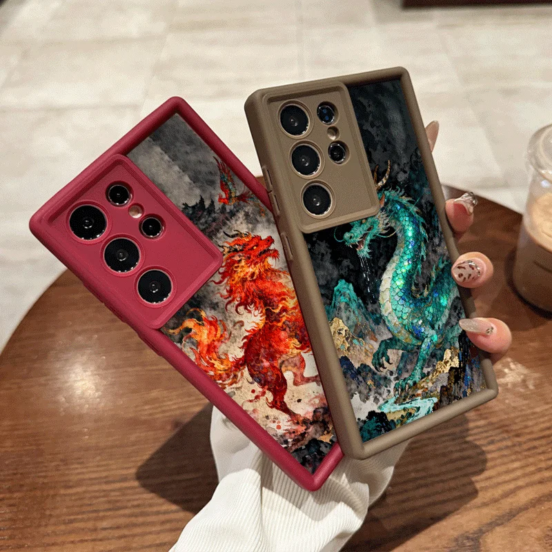 Artistic Chinese Dragon Phoenix Printed Phone Case for Samsung Galaxy A56 A55 A54 A53 A52 A36 A51 A16 A15 A14 A50 5G Soft Covers