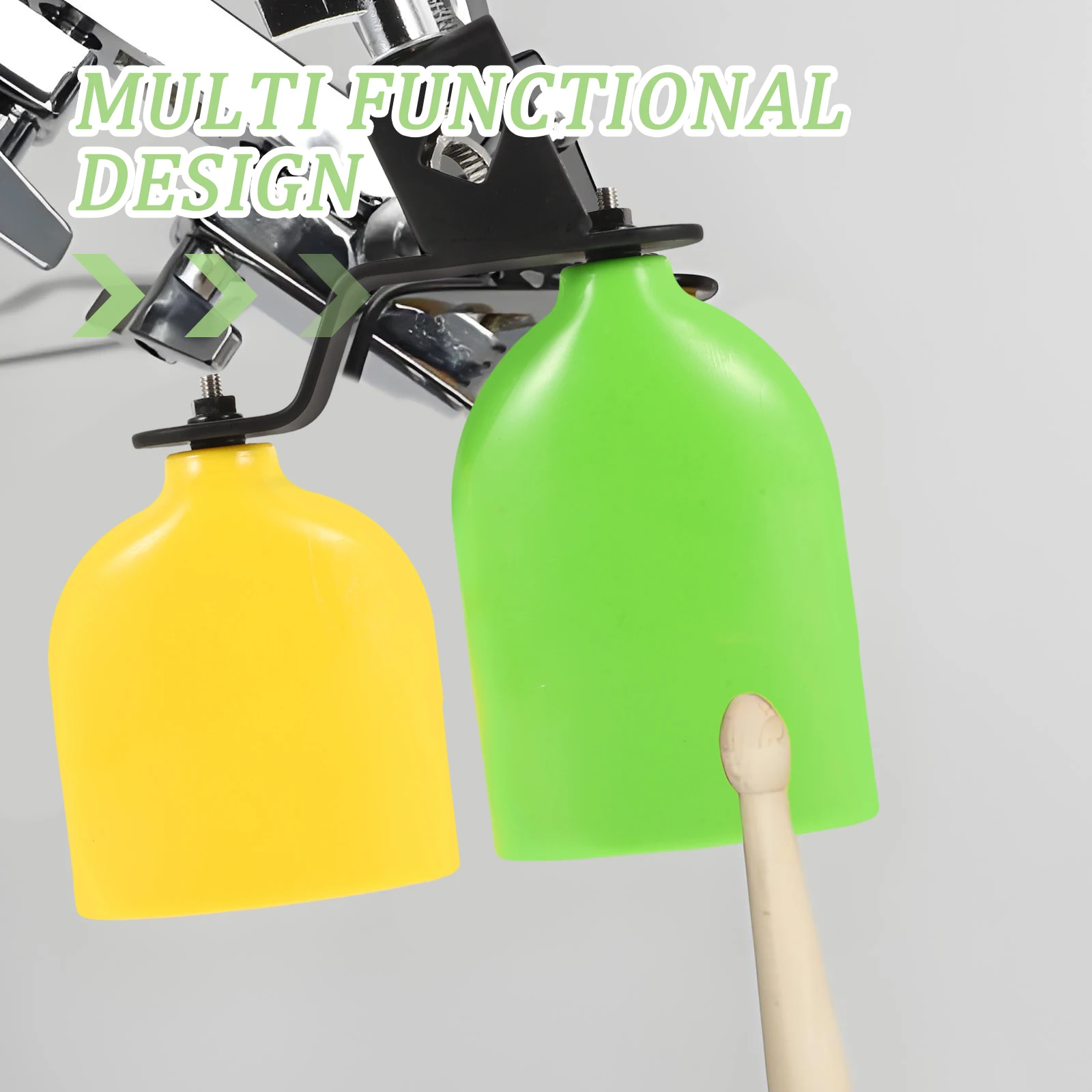 1 ペアプラスチックカウベルドラムパーカッション高低音鮮やかな緑黄色ダブルマウントキットミュージカルパーカッションアクセサリー