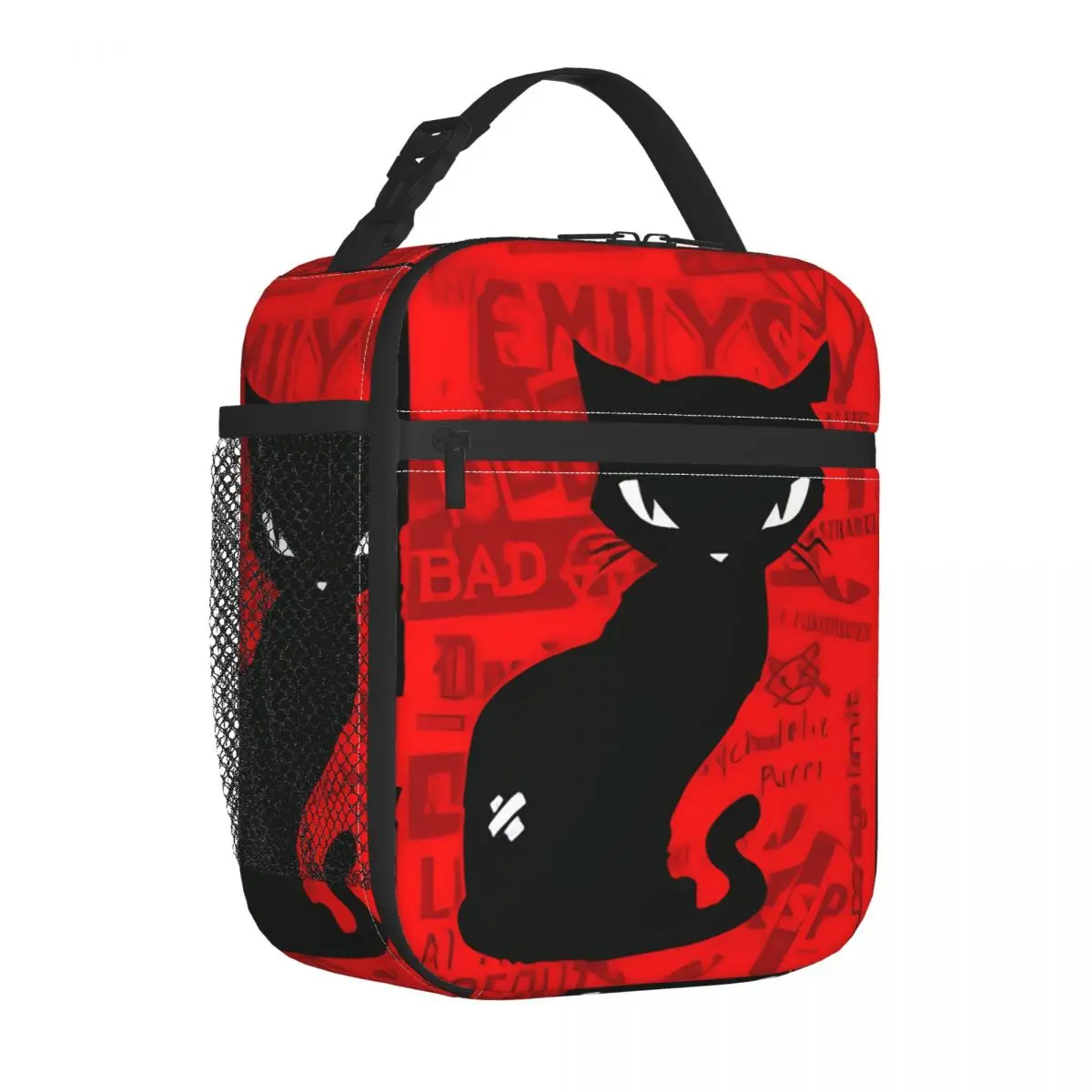 E-Emily The Strange Cat Poster Insulated Lunch Bags Portable Meal Container Cooler Bag Tote Lunch Box Office Travel Food Bag