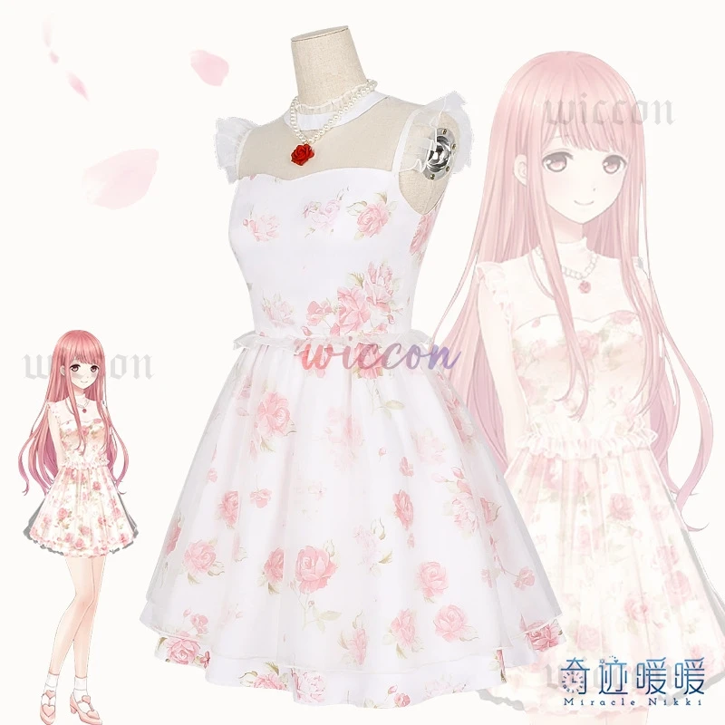 مجموعة أزياء نيكي التنكرية فستان وردي طويل مضفر مع ألعاب قلادة فستان حفلة مناسبة مخصصة لفتاة الزي