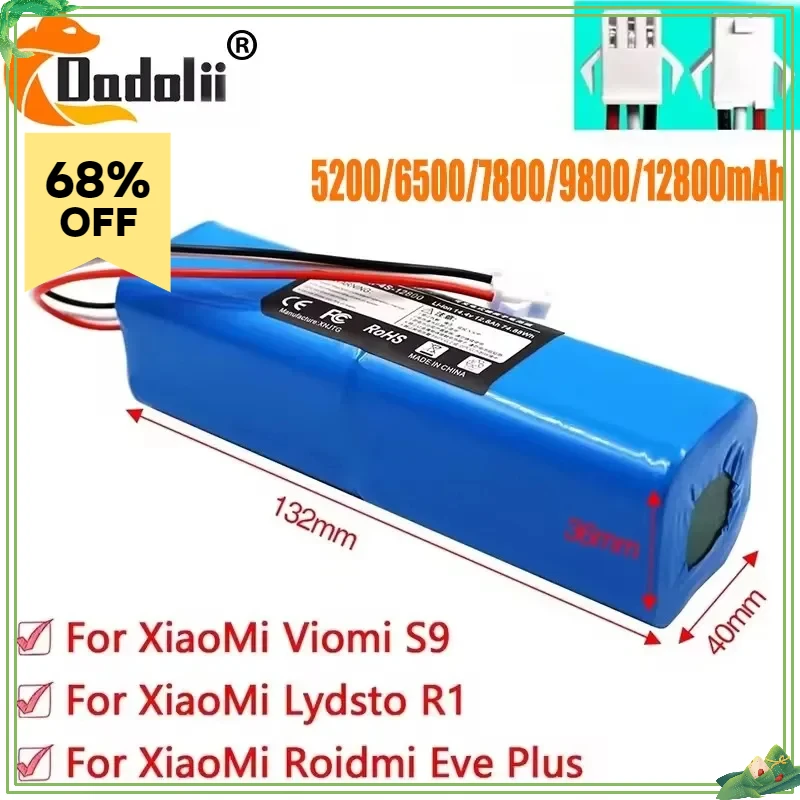 Original 12800mAh For XiaoMi Lydsto R1 Rechargeable Li-ion Battery Robot Vacuum Cleaner For Viomi S9 Battery Pack Big Capacity