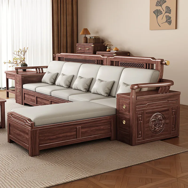 Customizable new Chinese black walnut sofa living room modern simple size apartment winter and summer dual use