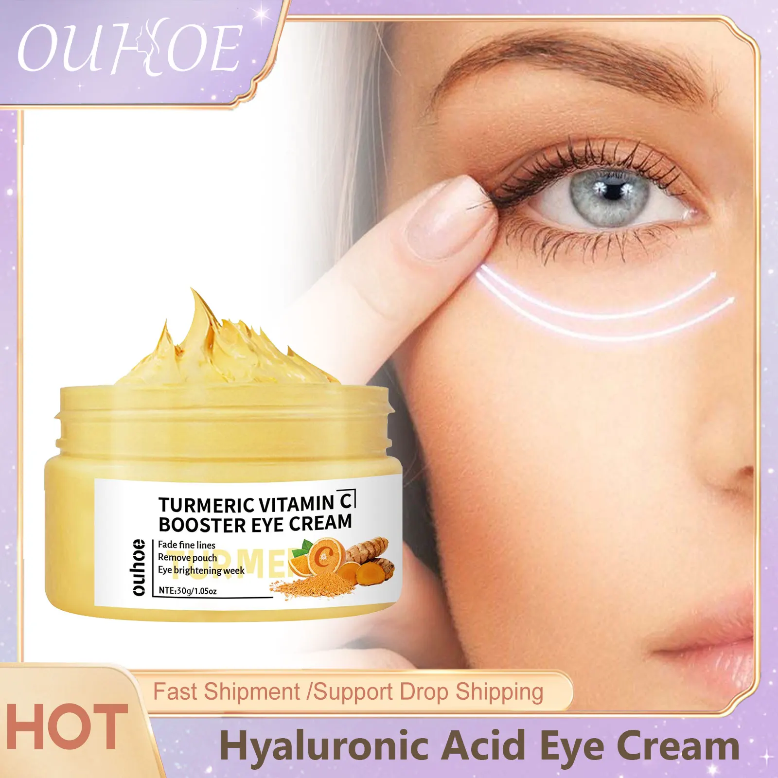 

OUHOE Hyaluronic Acid Eye Cream for Eyes Dark Circles Bags Remover Moisturizing Skin Nourishing Vitamin C Firming Eye Cream 30g