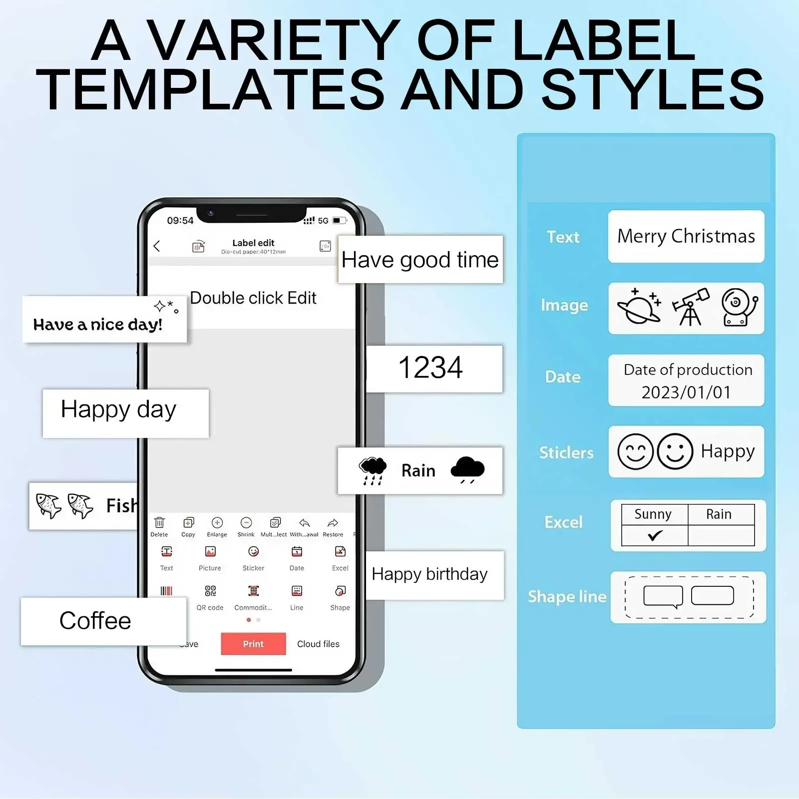 Портативный беспроводной термопринтер этикеток для дома, школы, офиса, малого бизнеса, простые в использовании шрифты с несколькими шаблонами