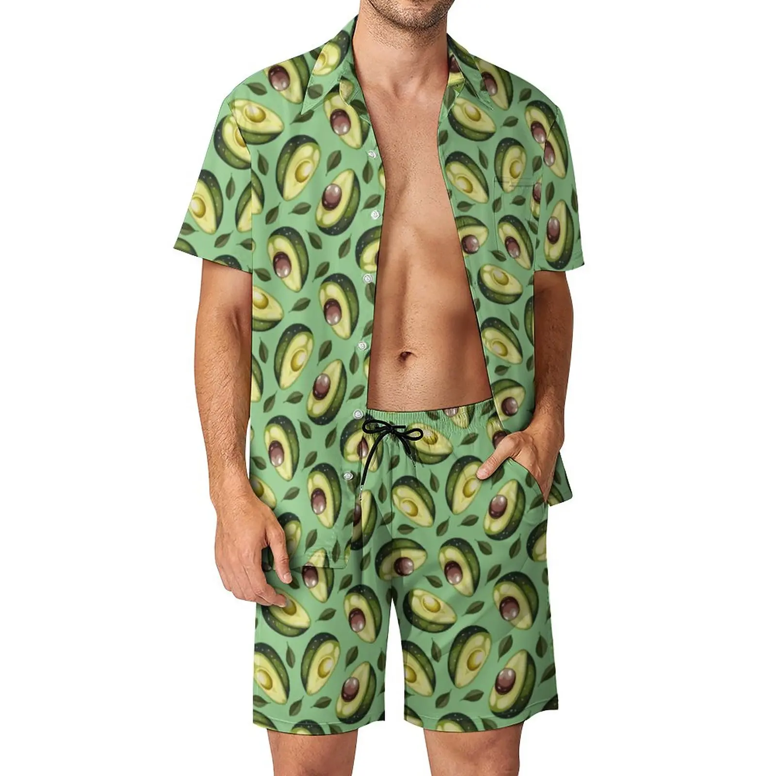 Trendy Green Avocado Beachwear Men Sets Cute Fruit Casual Shirt Set Summer Custom Shorts Two-piece Trending Suit Plus Size 3XL