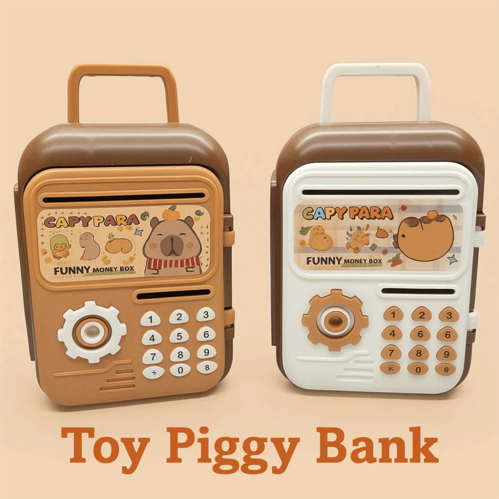 ミニ子供用貯金箱 カピバラ漫画風マネーバンク ATM キュートなデザイン ハンドル付き コイン収納ボックス 節約練習用