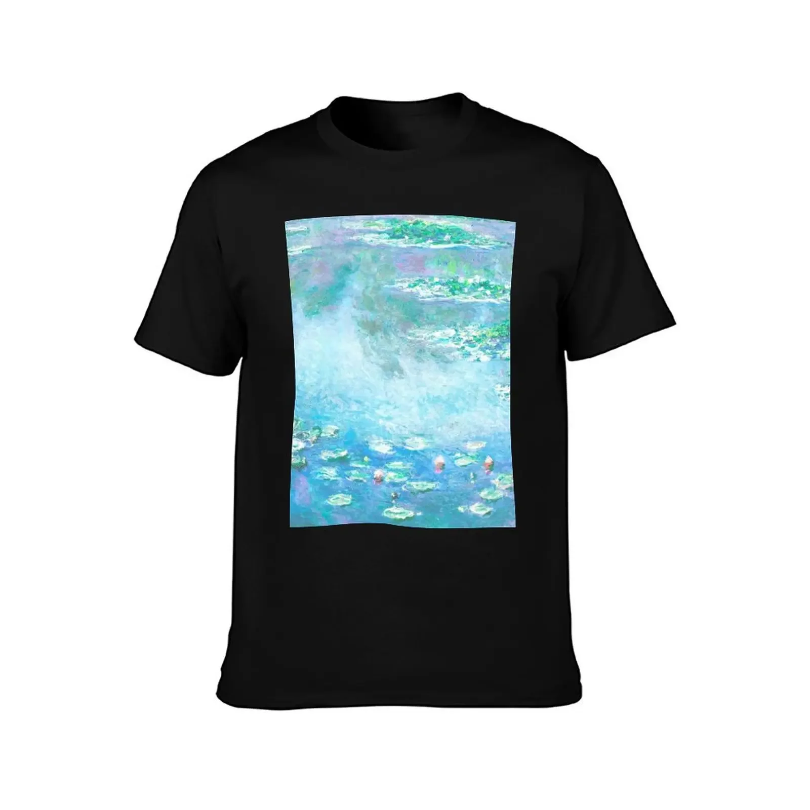 Claud Monet Aqua Water Lilies French Impressionist Painting T-Shirt blue archive graphic t shirt vintage mens t shirts pack