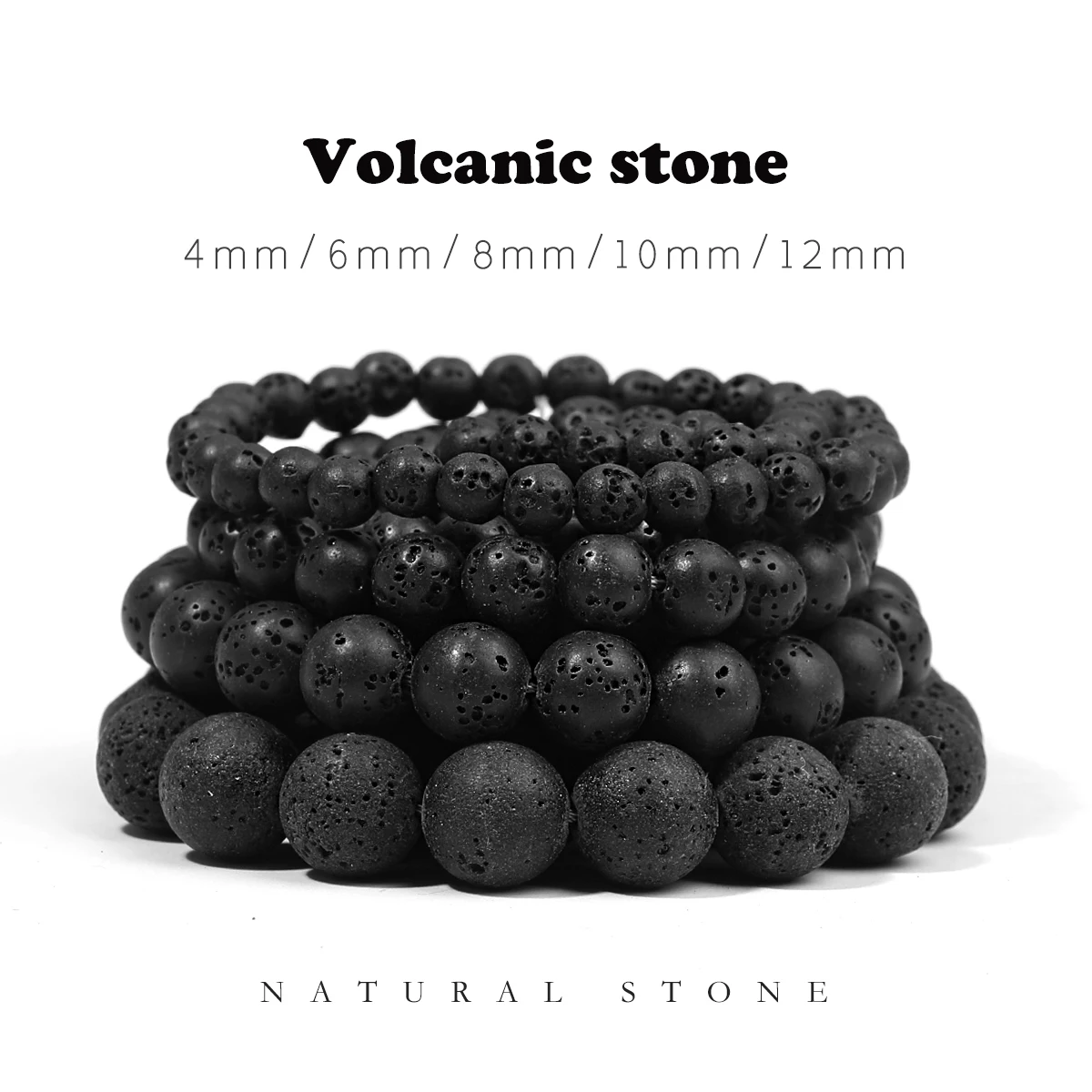 4-12mm Natural Black Volcanic Lava Stone Round Beads 15' Pick Size For Jewelry Making DIY Bracelet Wholesale