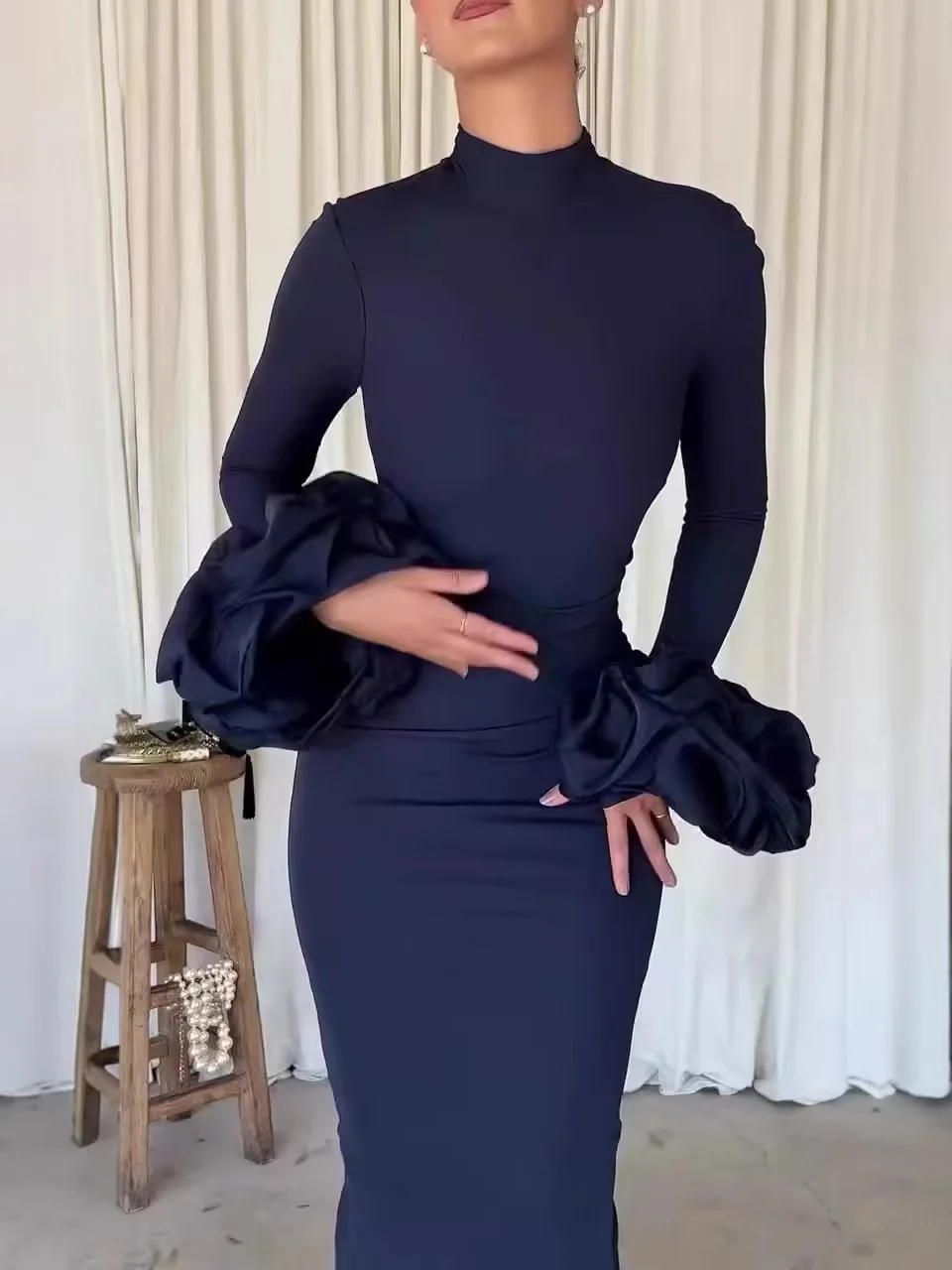 Ele Long Sve Slit Dr Par Abito a vita alta in tessuto chiffon Pendolarismo Sle Primavera Estate Donna Lungo Dr