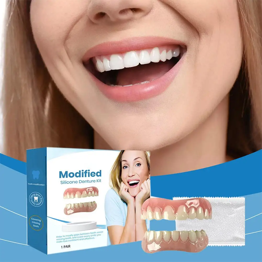 Silicone False Teeth, Upper And Lower Veneers, Simulated Filling Teeth Denture Care Paste, Kit Orthodontic Comfortable Dent I0k7