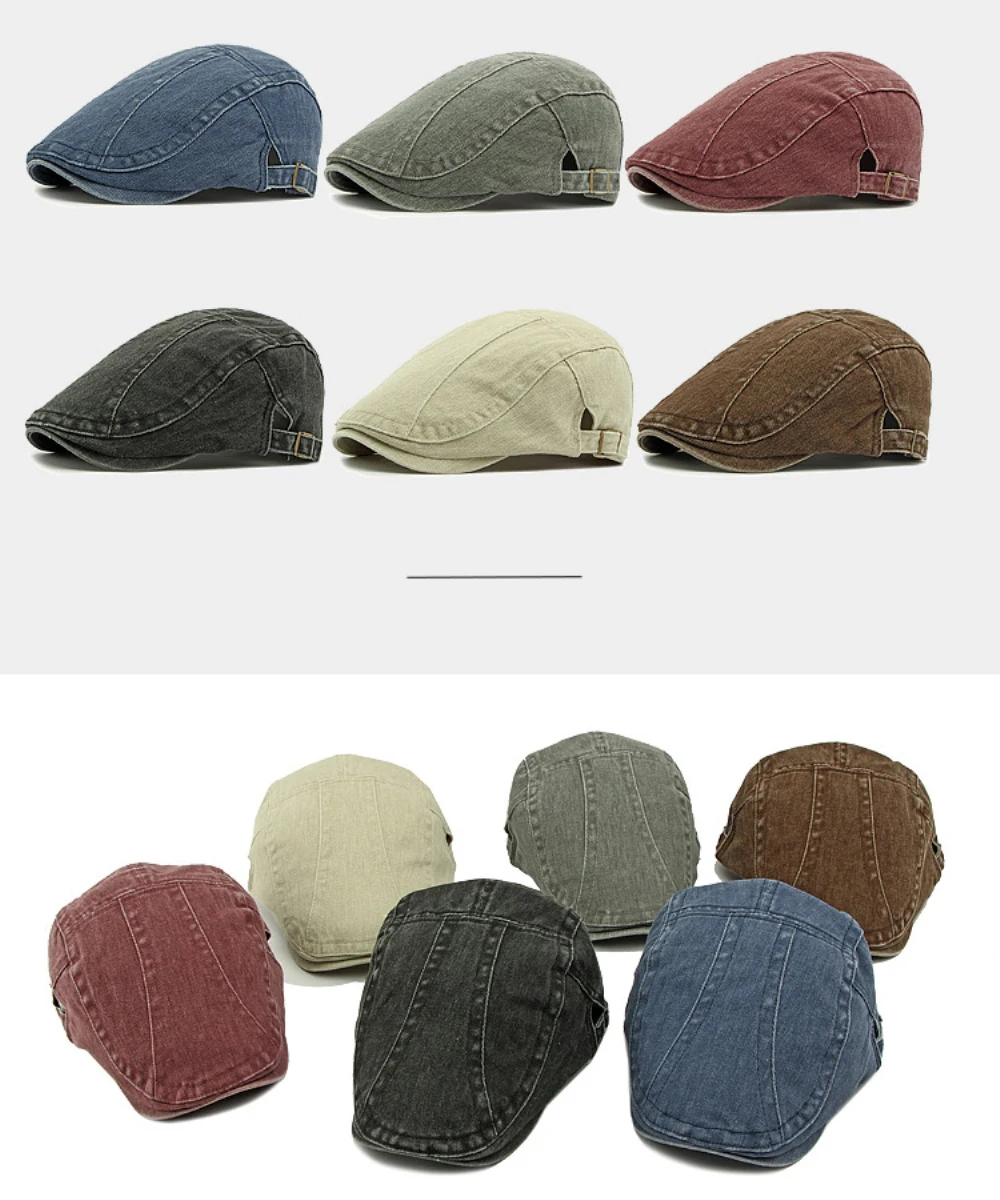 HT4796 Baskenmützen Neue Frühlings-, Sommer- und Herbst-Sonnenkappen für Männer und Frauen, Künstler-Baskenmütze aus gewaschener Baumwolle, flache Mütze für Männer und Frauen, verstellbare Baskenmütze – Detail 1
