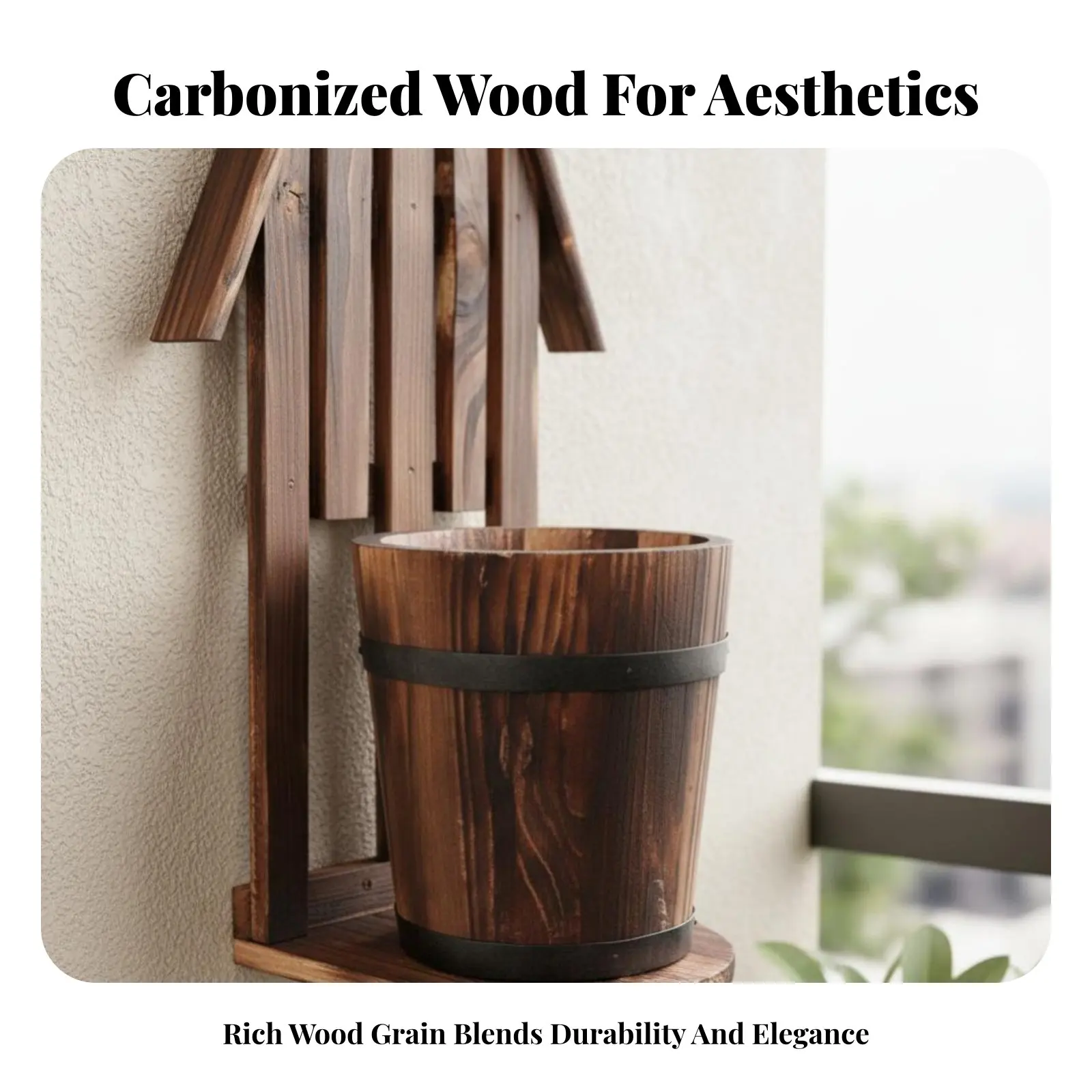 Picket Fence surface-mounted Basket Carbonized Wood Hanging floral Box Rustic and design long-lasting for Apartment Dwellers view 3