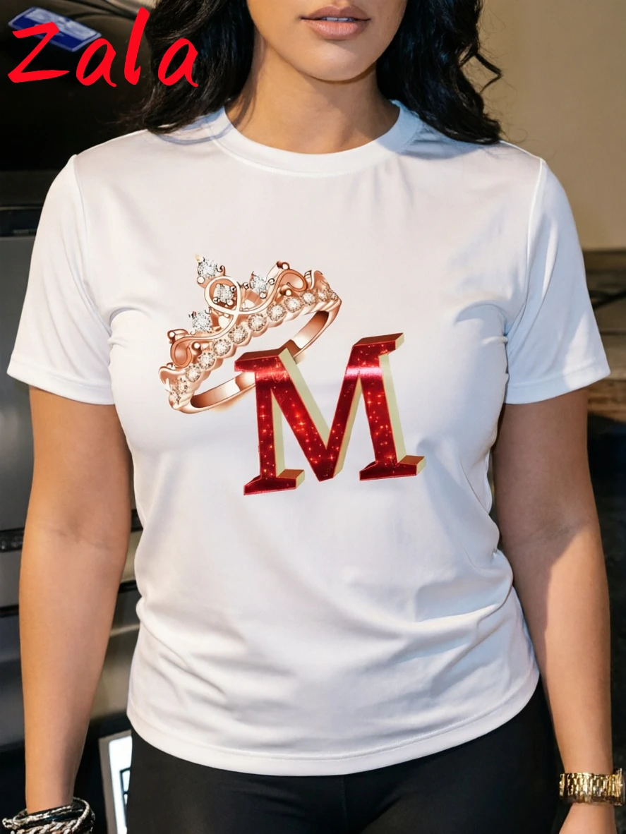 T-shirt décontracté à col rond pour femme, imprimé motif couronne de carnaval et dessin animé, design estival à manches courtes, vêtements pour femme
