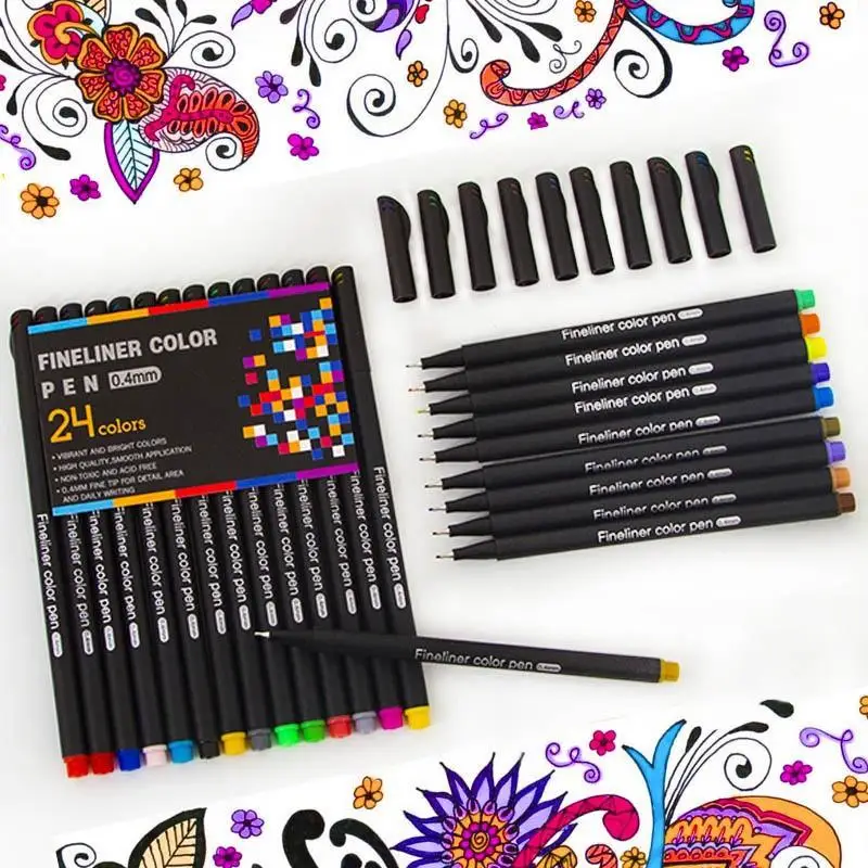 24/12 Multi-Color Fine Line Marker Pen Set, Waterproof, for Black Outline Drawing, Comics, Oil Painting, Watercolor Painting, Art Supplies, Art Set, School Supplies, Birthday Gift, Christmas Gift