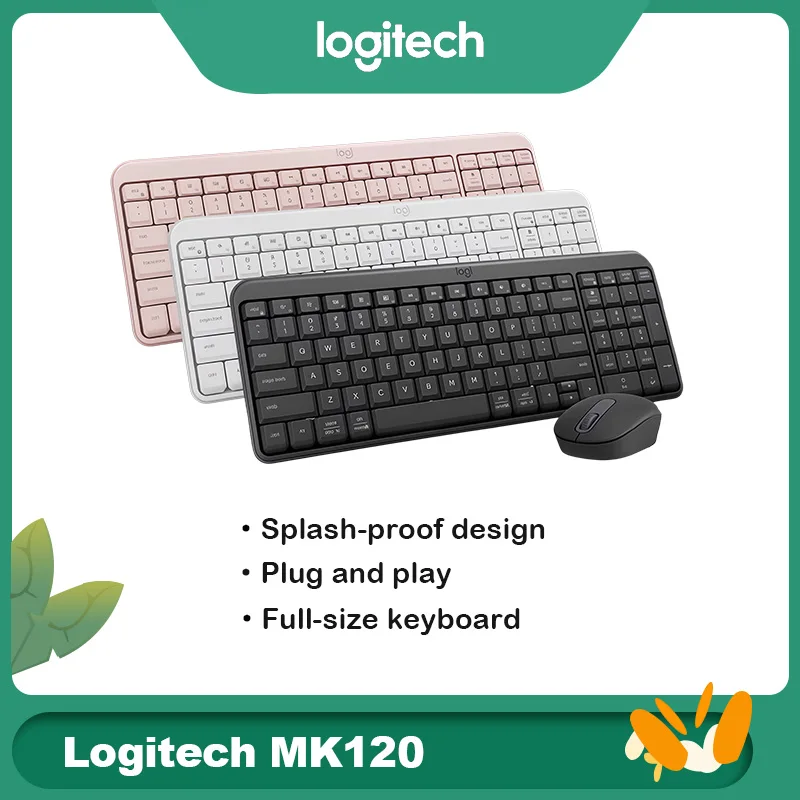 Logitech MK120 Wired Keyboard Mouse Combo Full Size USB Plug & Play Black Desktop Set for Home Office