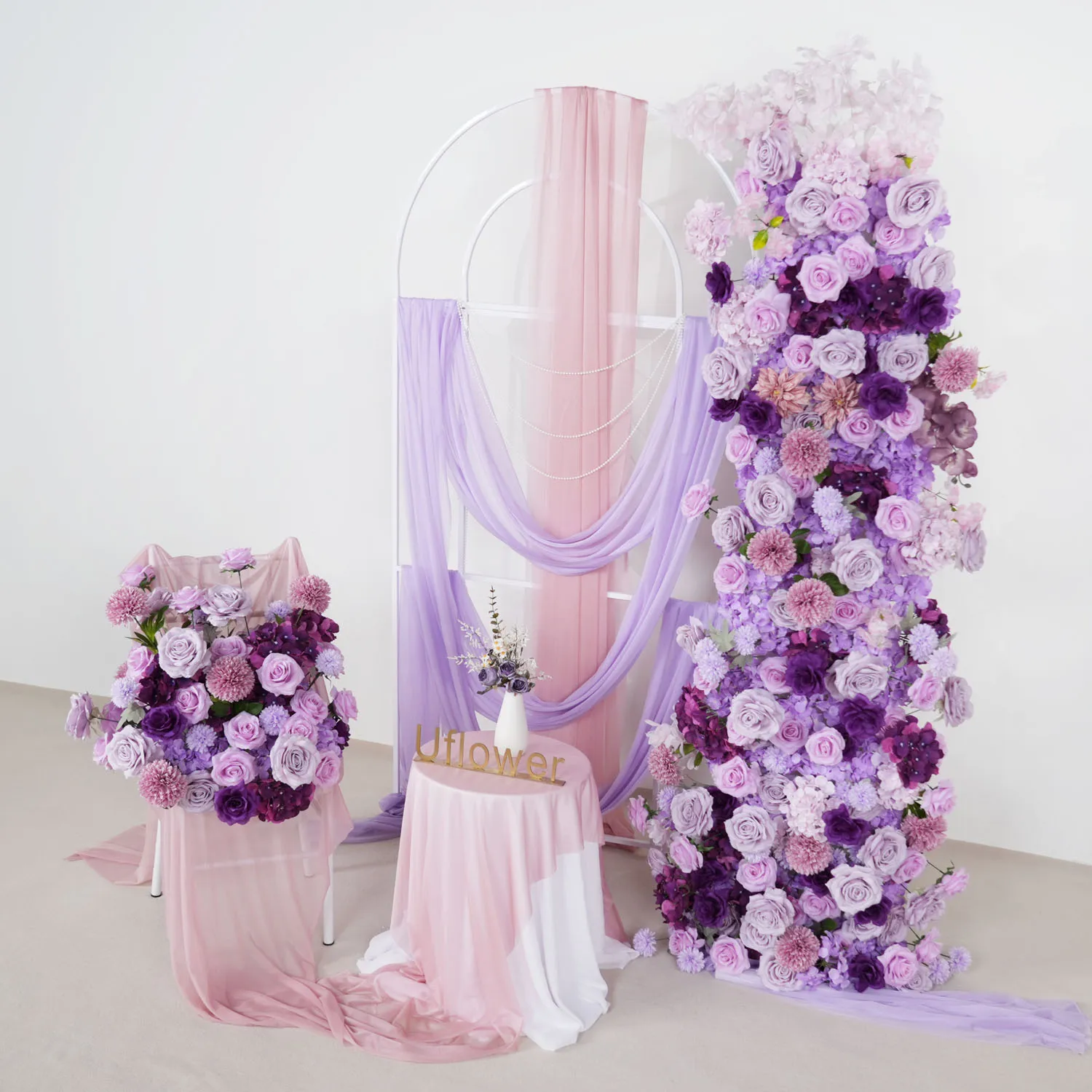 Uflower Luxury 5D Purple Wedding Backdrop Arch Decor Floral Arrangement Floor Flower Row Flower Ball Event Party Window Display