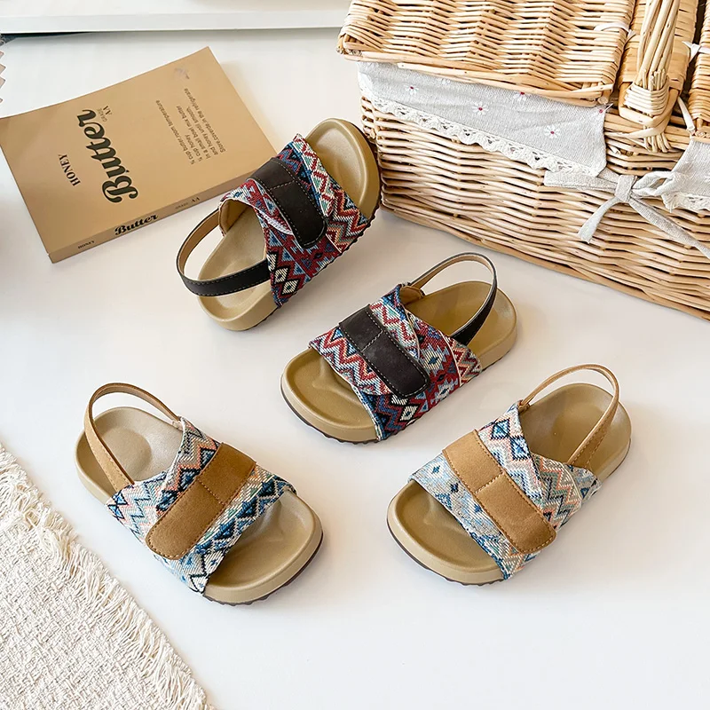 

Kids Sandals for Girls Summer New Daily Wear Children Causal Outdoor Beach Slippers Non-slip Retro Boho Toddler Open-toe Sandals