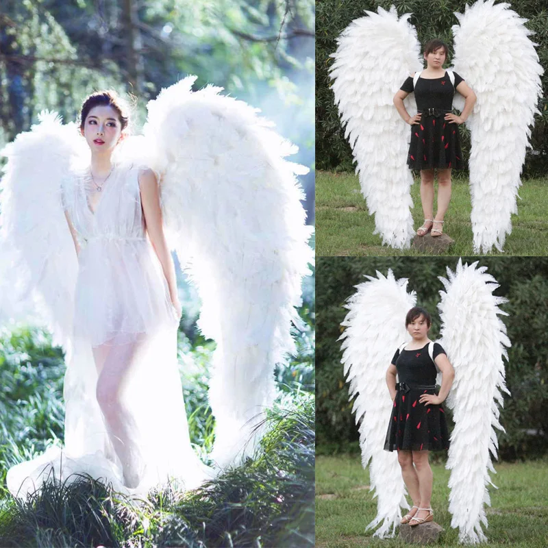 

High quality white Ostrich feather adults' ANGEL wings Large wedding Magazine shooting props Birthday Party Bar decor