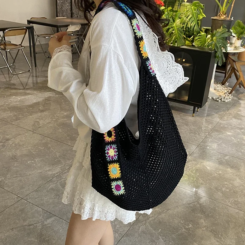 

New – Bohemian Fresh Hollow Woven Tote Bag – Large Capacity Single-shoulder for Leisure & Vacation