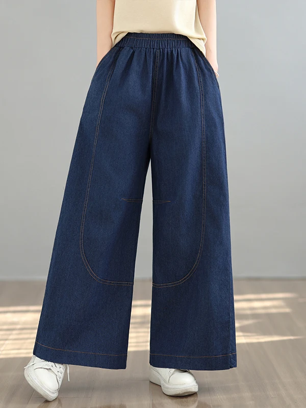 

Ретро-джинсы свободного кроя с широкими штанинами для женщин, новинка весны, с высокой талией, повседневные, универсальные, драпированные брюки, модные, из хлопка и полиэстера