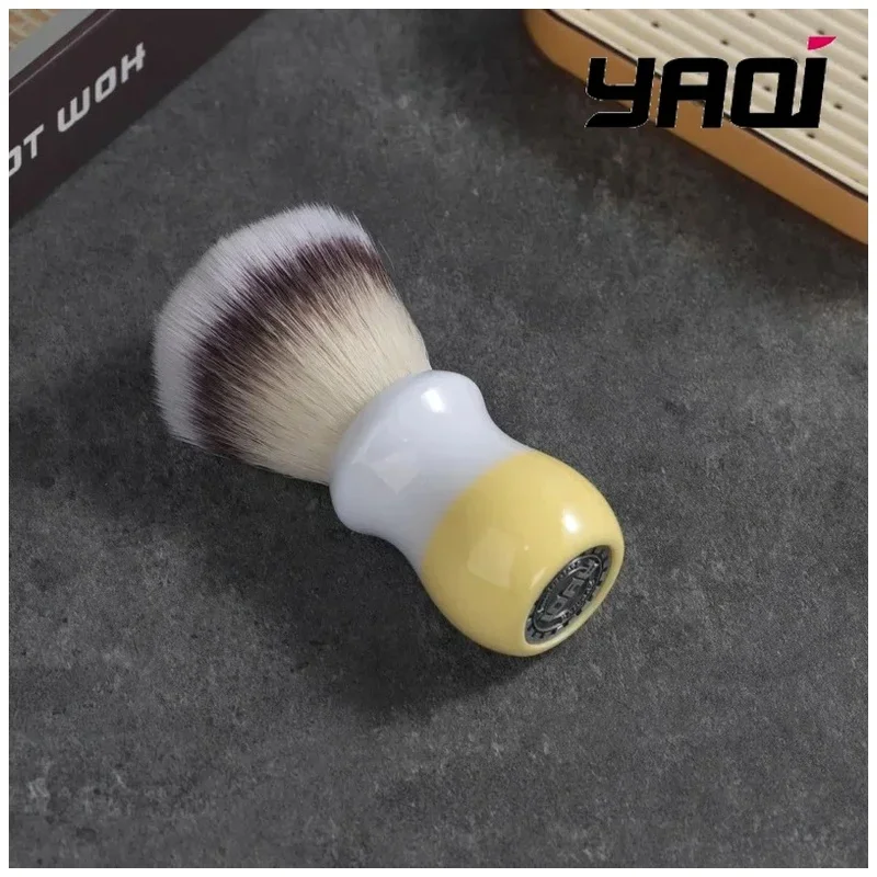 YAQI Shaving Brush for Men Soft Dense Bristles White-Yellow Two-Tone Resin Handle Unique Design Wet Shaving