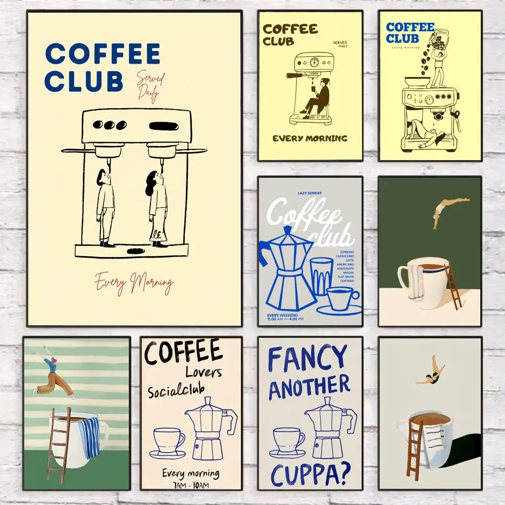 

Funny Coffee Club Diver Abstract Poster Wall Art Sticky for Living Room Bedroom Office Hallway Bar Home Decor Gift Idea