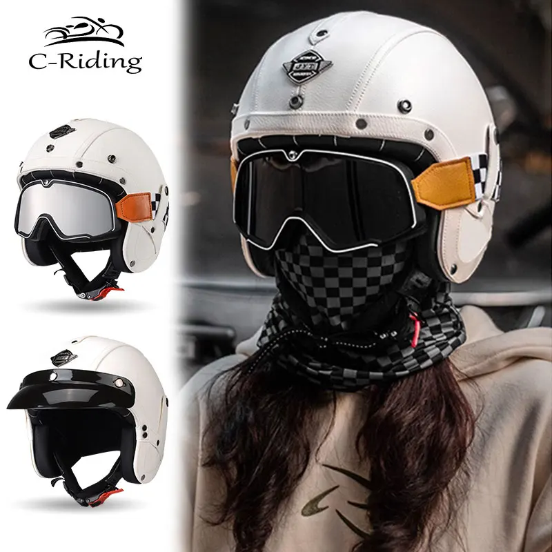 

Retro Motorcycle Helmet Open Face Capacete Vintage Half Casco Moto Motorbike Jet Pilot Casque Chopper Accessories