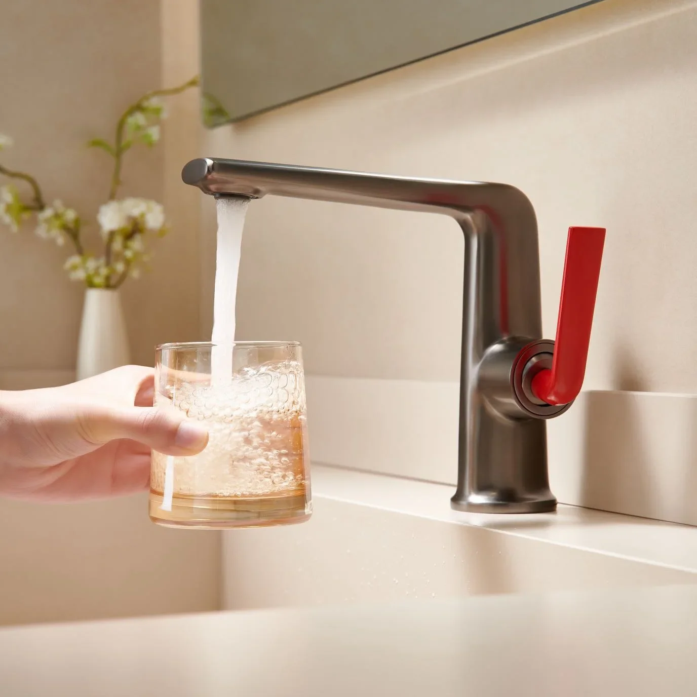 

Red gray Bathroom Sink Faucet Copper Basin Faucet Cold & Hot Pink Water Mixer Sink Tap Top High Quality Lavotory Tap