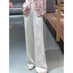 2023 New Spring and Autumn Luxury Retro High Waist Embroidery Slim and Simple Versatile Loose Casual Women's Wide Leg Pants