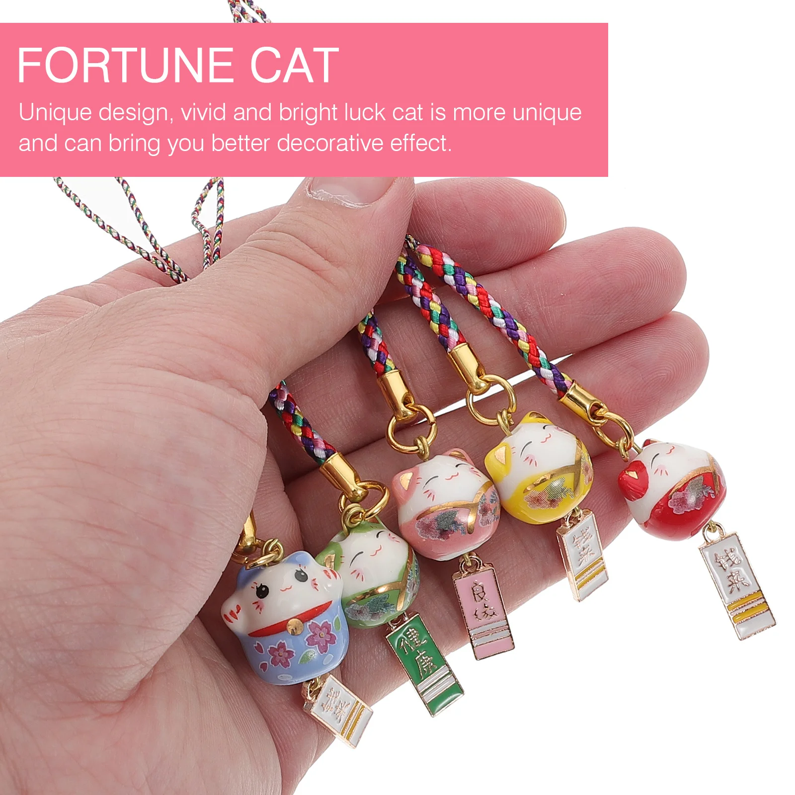 Cell Phone Straps Charms Ceramic Lucky Cat Car Gadgets Decoration Telephone Hanging Pendant Rope