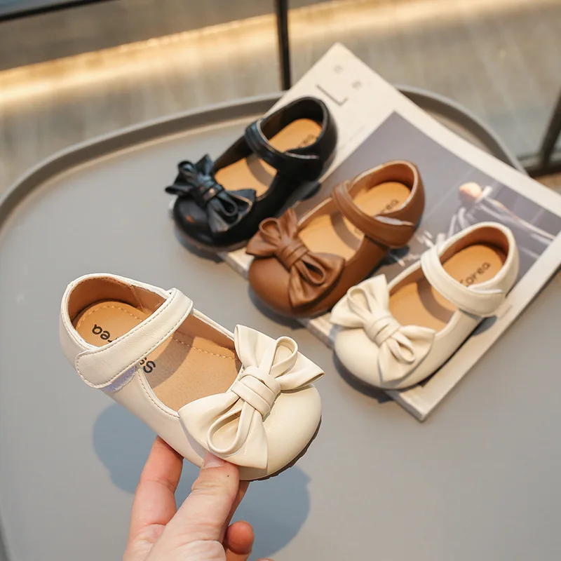 

Girls Leather Shoes Versatile Simple Bow Children Fashion School Shoes for Uniform 2024 Spring Kids Loafers Shallow Solid Color