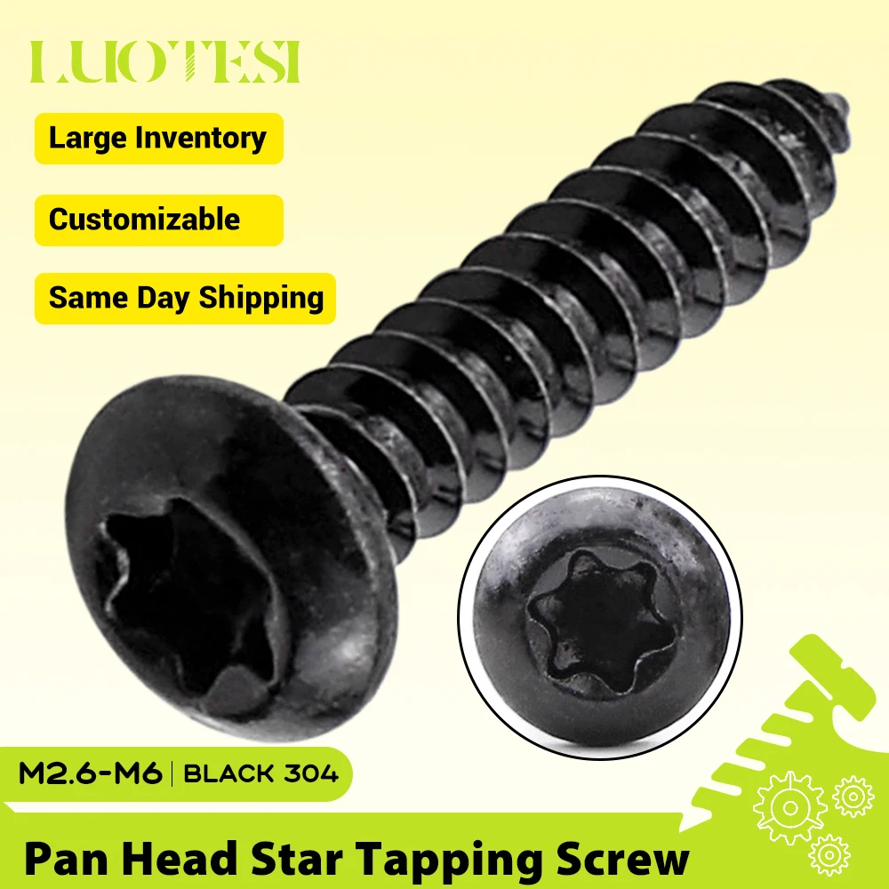Torx Pan Head Sheet Metal Self Tapping Screws Black 304 Stainless Steel M2 M2.3 M2.6 M3 M3.5 M4 M5 M6 Star Drive Screws for Wood