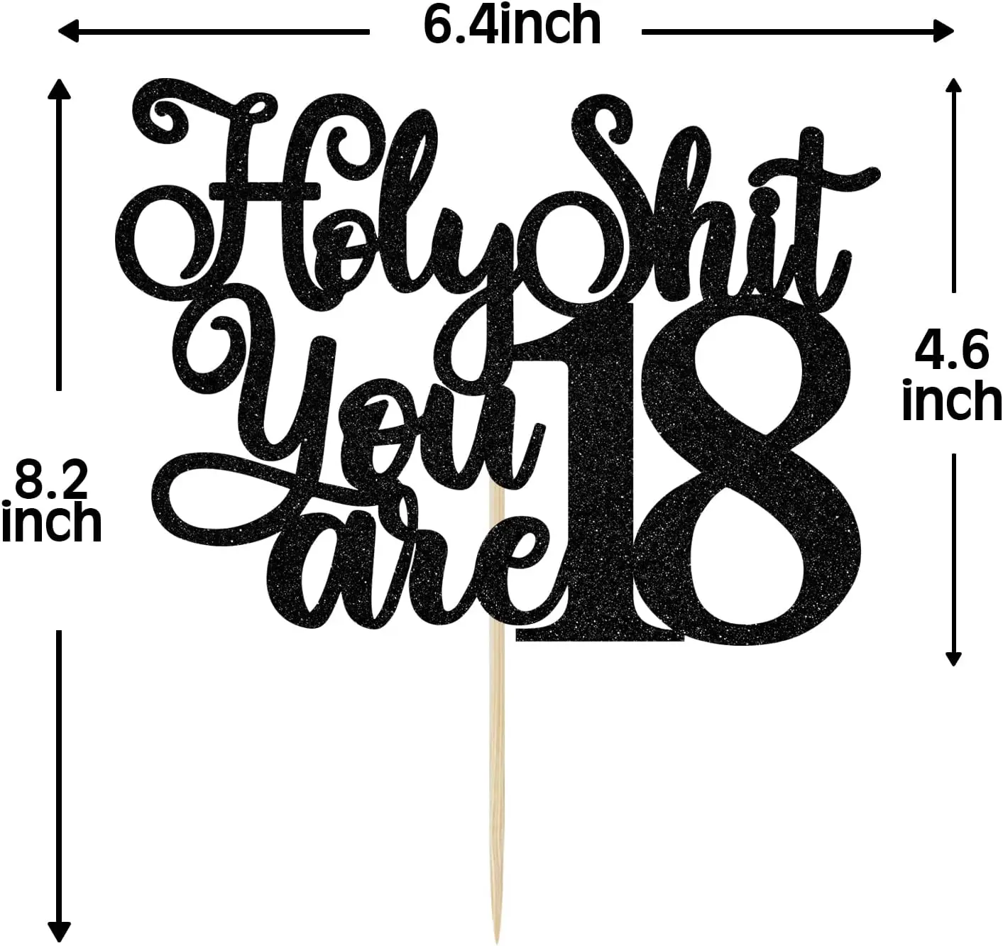 1Pack Happy 18th Birthday Cake Topper,Cheers to 18 Years Cake Decor, Funny 18th Birthday Decorations Supplies Black Glitter