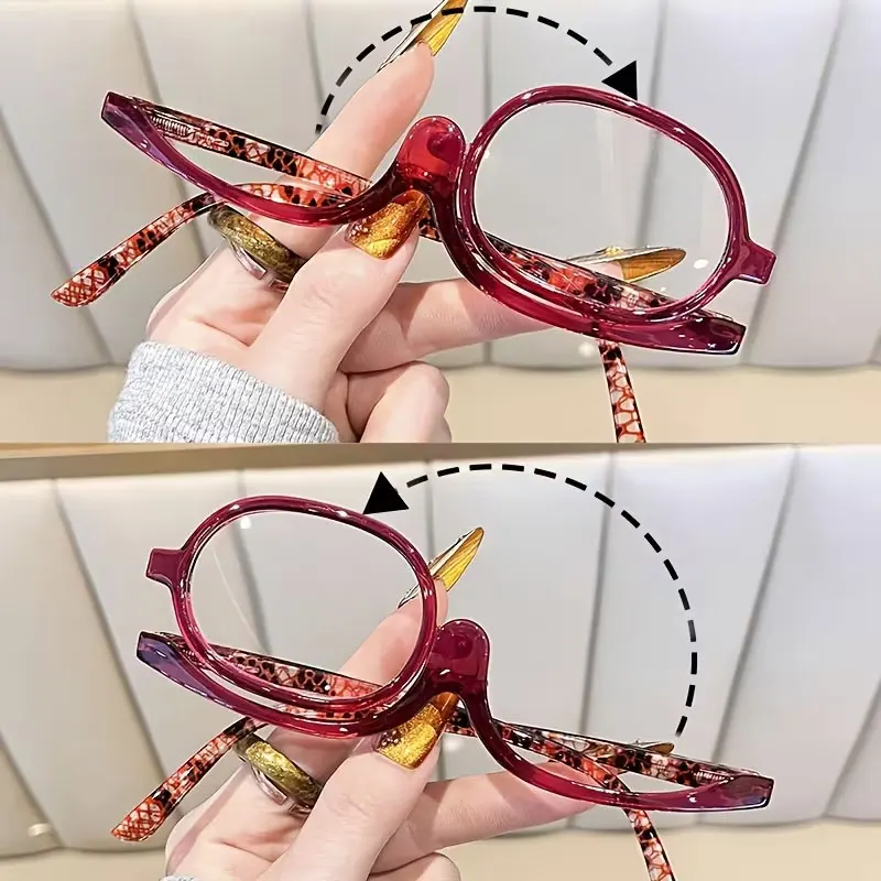 1 Pair of Fashionable Colorful Frame Makeup Mirrors, Light Luxury Elegant Small Frame Trendy High-Definition Reading Glasses, Spring-Legged Single Lens 180-Degree Rotating Reading Glasses, Suitable for Daily Use at Home, Office, or When Going Out, Available in Prescriptions from +1.0 to +4.0