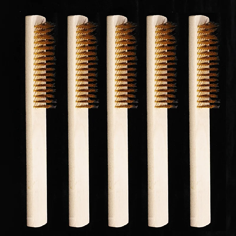 5pcs Wooden handle copper brush, oral tool cleaning brush, dental wooden handle brush, dental instrument dirt cleaning brush