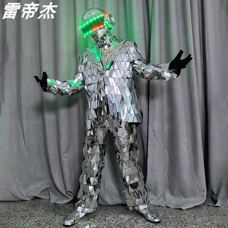 Stage LED Luminous Helmet Mirror Man Clothing Reflective Mirror Performance    Mechanical Dance Men and Women