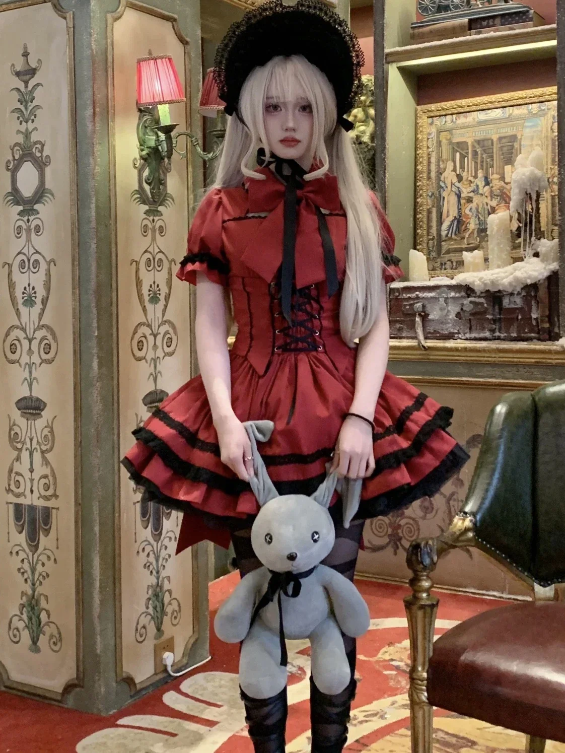 رائع مضيئة كم لوليتا كيب صغير قميص وتنورة دعوى فتاة المرأة الحلو قصيرة الأكمام القوس قميص عالية الخصر كعكة تنورة مجموعة