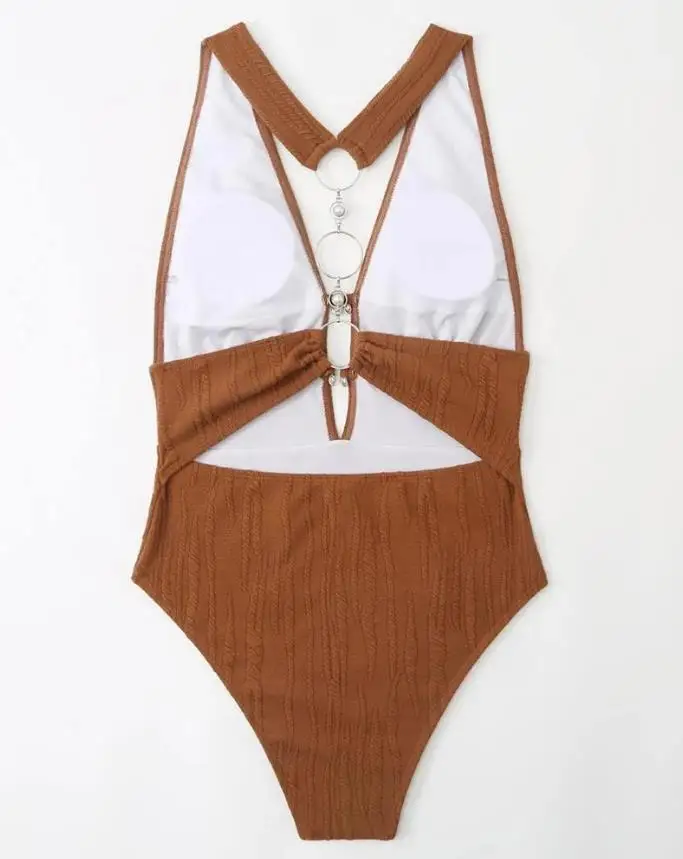 O-ring backless round neck one-piece swimsuit for women, fashionable and sexy one-piece suit, summer 2025 new item