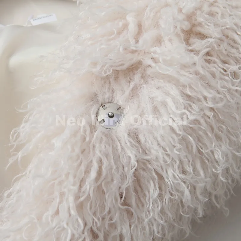 Neo Mint Winter 2025 Trend Burgundy Obsession Long Faux Mongolia Sheep Fur Jacket Coat Women Chic Lapel Collar Fluffy Overcoat