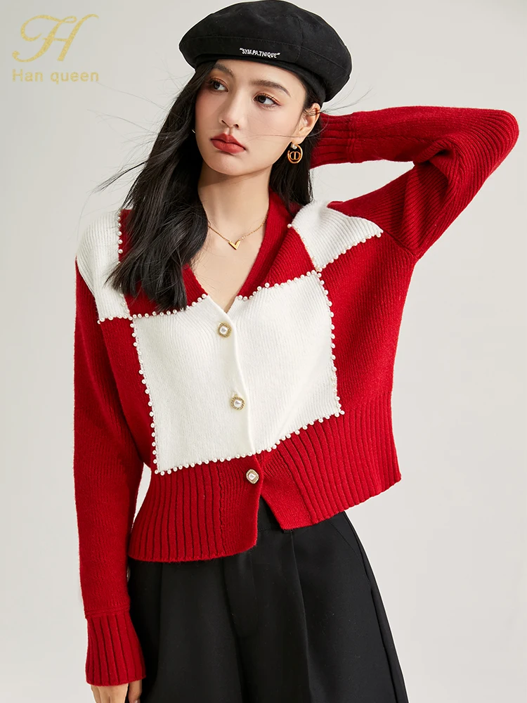 H Han Queen Autumn Top New Korean Fashion Basics Color Blocking Elastic Sweaters Chic Knitted Bottoming Cardigans Sweaters Women