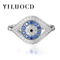 YILUOCD Elegant Dark Blue Zirconia Rings Cubic Zirconia Turkish Evil Eye Signet Ring for Women Jewelry Protection Lucky Gift