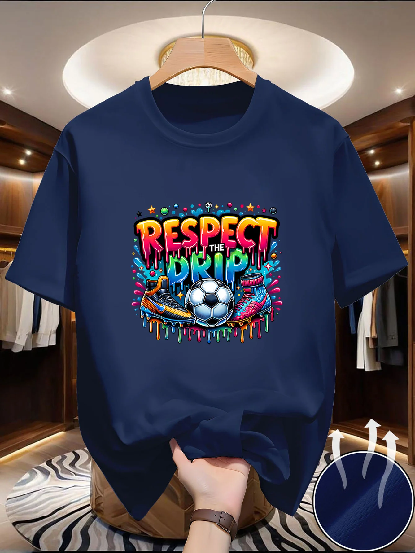 Men'S Top Round Neck Short Sleeve T-Shirt, Fresh Feel, Elastic, Comfortable Texture, Elegant, Luxurious Details, Quick Drying Fu