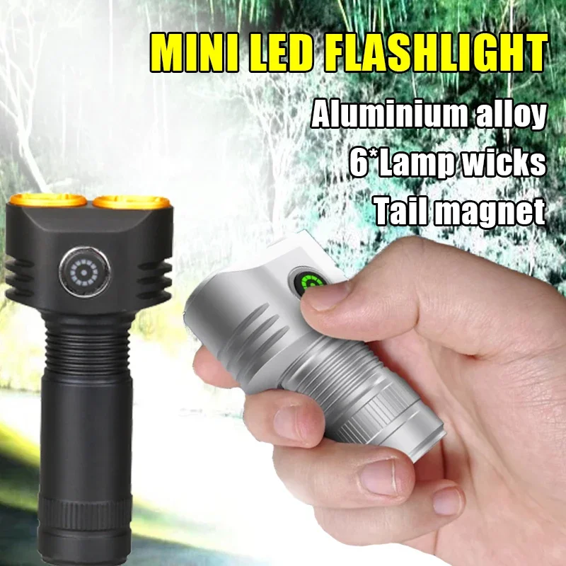 LONGRIVER  A98 Mini 6LED Flashlights Rechargeable Aluminum Alloy Flashlight with 4 Modes Magnetic Work Light 18350 Fishing Torch