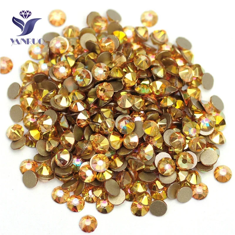 YANRUO 2088 Non Hotfix Metalic Sunshine Glue On Crystal Nails Art Rhinestones Flat Back Decor Stones Diy For Wedding Dress