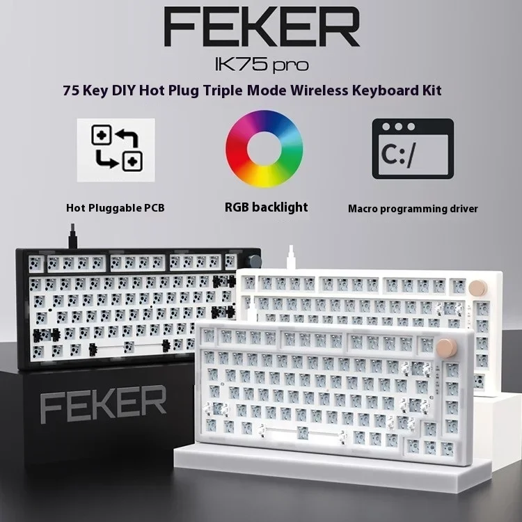 Feker Ik75 Pro V3 Kit Mechanical Keyboard Ik75pro 75% Dial Knob Tri Mode Wireless Customized Keyboard Rgb Silicone Pad Pc Gamer